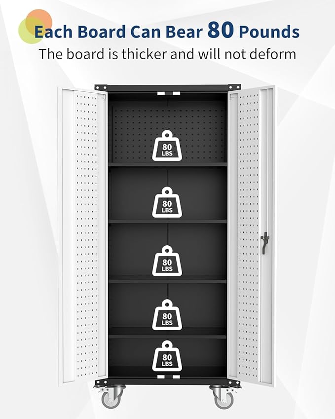 IDEALHOUSE Rolling Tool Cabinet with Lock, 72" Heavy Duty Steel Garage Storage, 4 Adjustable Shelves, Pegboard, Mobile Organizer for Tools, Workshop, Home, Industrial Steel Storage Cabinet On Wheels