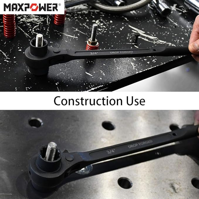 MAXPOWER 2PCS Scaffold Wrench Set, Dual Socket Scaffold 7/8 inch x 3/4 inch, and Metric 17 mm x 19 mm Spud Ratchet Scaffolding Tool
