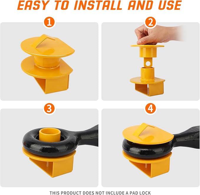 METOWARE Lunette Eye Lock Tow Drawbar Lock Heavy-Duty Steel Trailer Lock Fits All 2-1/2 to 3 Inch Lunette Eyes (Yellow)