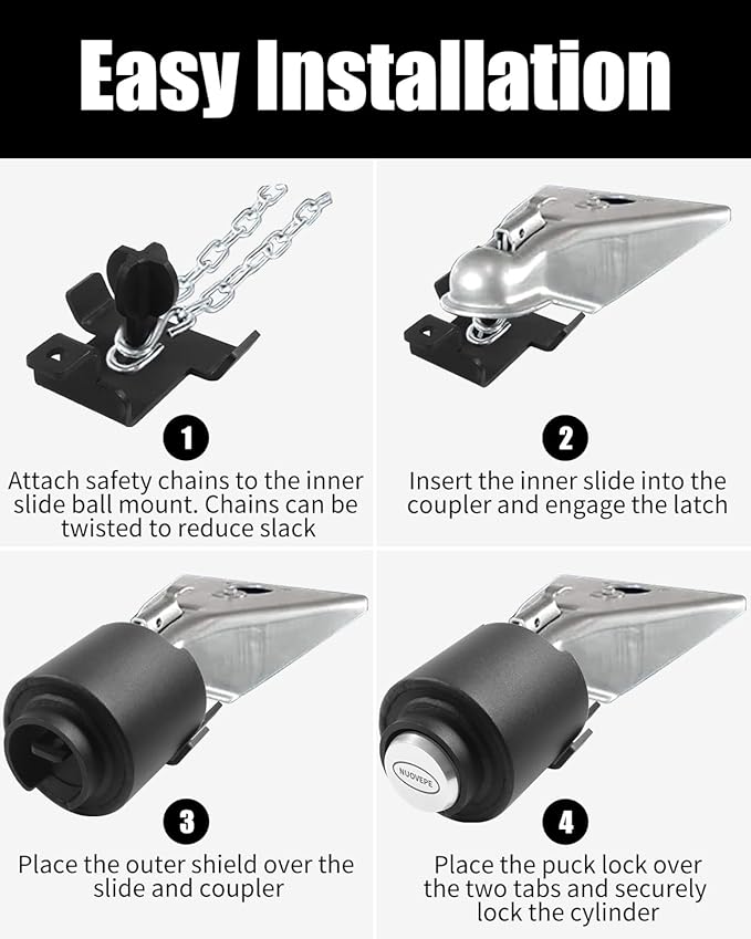 Trailer Lock Fits 2 Inch Couplers, Secures Safety Chains Anti-Theft Ball Hitch Lock, Pry-Resistant & Heavy-Duty Trailer Hitch Locks for RV | Boat | ATV | Utility Trailer (Silver)