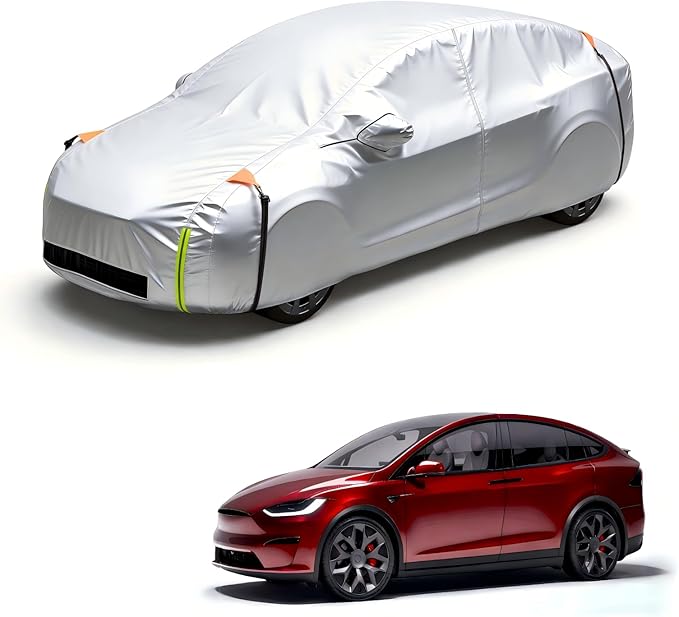 Wigoo Tesla Model X Car Cover Accessories 2015-2026, Custom Fit Waterproof All Weather Outdoor Full Car Cover, Windproof UV Rain Snow Dust Protection, Door Zipper, Charging Port, Ventilated Mesh