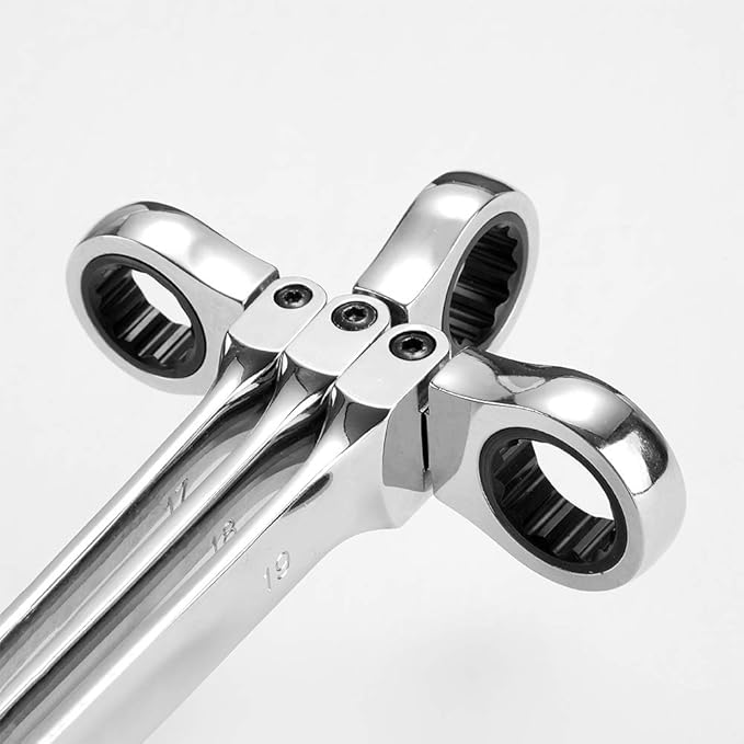 FLZOSPER 12-Piece Flexible Head Ratcheting Wrench Set，Metric Combination Spanner Kit, 8-19mm Chrome Vanadium Steel Ratchet Wrench Set with Portable Suspended Toolbox