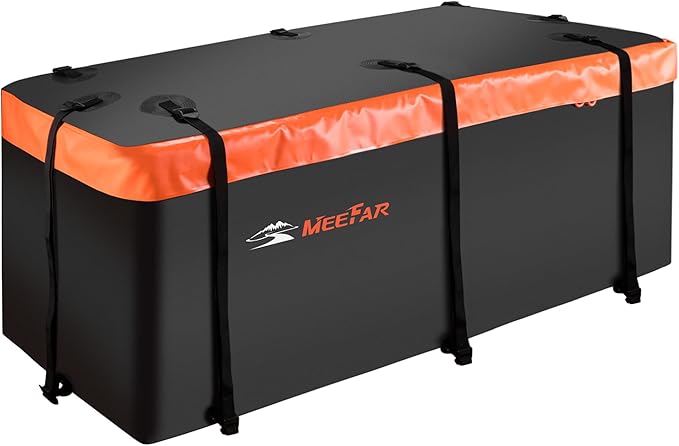 MeeFar Hitch Mount Cargo Carrier Bag Soft Shell 100% Waterproof 19.7 Cubic Feet (59" 24" 24") Include 8 Reinforced Straps for Truck Pickup All Vehicle with Steel Cargo Basket