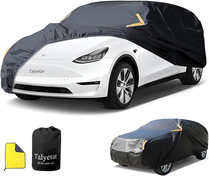 Tesla Model Y Car Cover (2020-2026) Waterproof All Weather, Heavy Duty Car Covers with Driver Door Zipper, Outdoor Rain Snow UV Protection (185" - 190")
