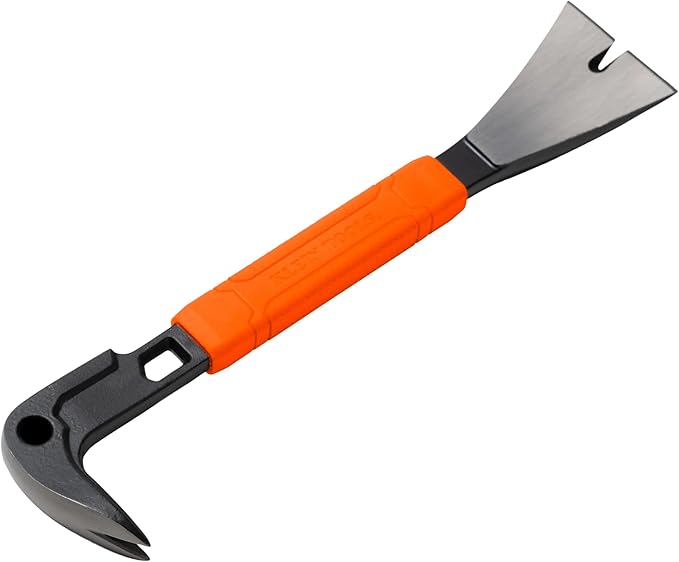 Klein Tools 66101 10-Inch Molding Bar with Integrated Nail Dimpler, Heavy-Duty Carbon Steel Pry Bar, Shock Absorbing Grip