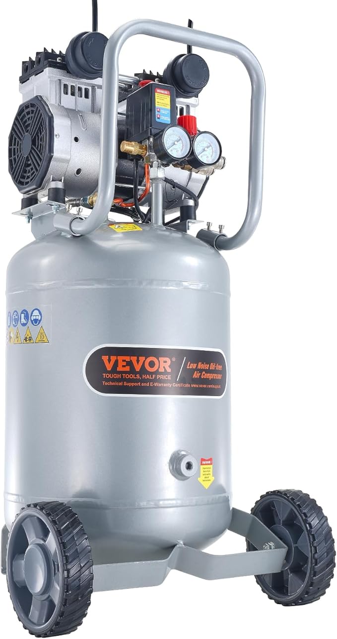 VEVOR 13-Gallon Air Compressor, 2HP, 4.6 SCFM@90PSI, Oil-Free Tank, 66dB Quiet Operation, Ideal for Tire Inflation, Woodworking, Auto Repairs, and Spray Painting (Maximum Pressure 125 PSI)
