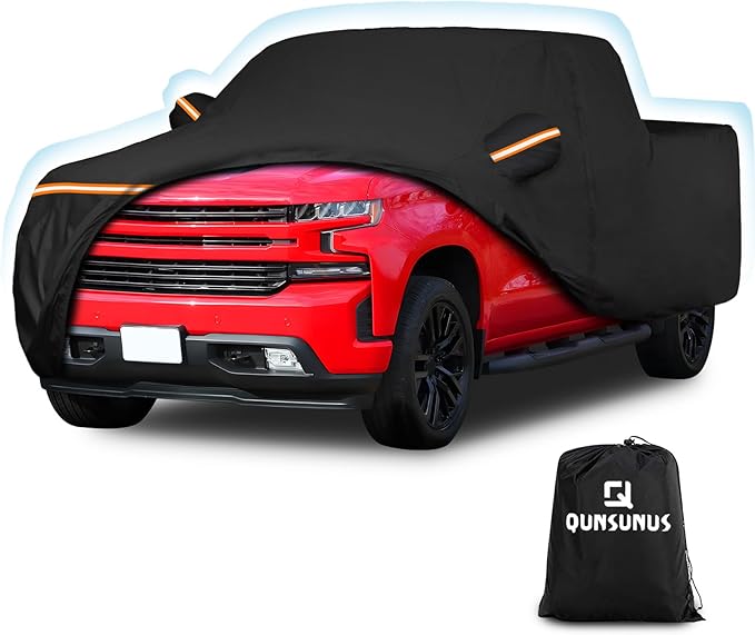 QUNSUNUS Car Cover for Chevy Silverado 1500 Crew Cab 6.5/6.6ft Bed 2000-2025, Waterproof Silverado 1500 Covers with Zipper, All Weather Truck Cover with Straps and Elastic Edges