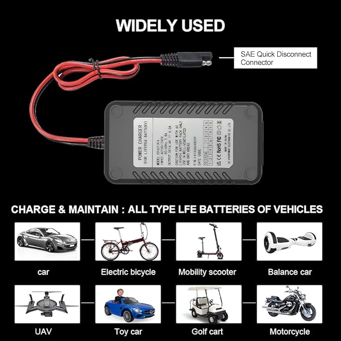 14.6V 4A LiFePO4 Lithium Battery Charger,Smart Battery Charger Maintainer with 4LEDs Indicator,SAE Connector for Cars,Golf Trolley,UAV,Fishing Boat Deep Cycle Batteries(ETL Listed)
