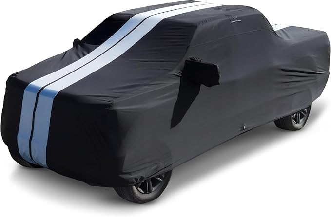 iCarCover Premium Heavy Duty Truck Car Cover - Waterproof All Weather Rain Snow UV Protection, Dakota, Frontier, Tacoma, Canyon, Colorado,R1T, Size T83 (See Size Chart), Stripe - Black/Gray