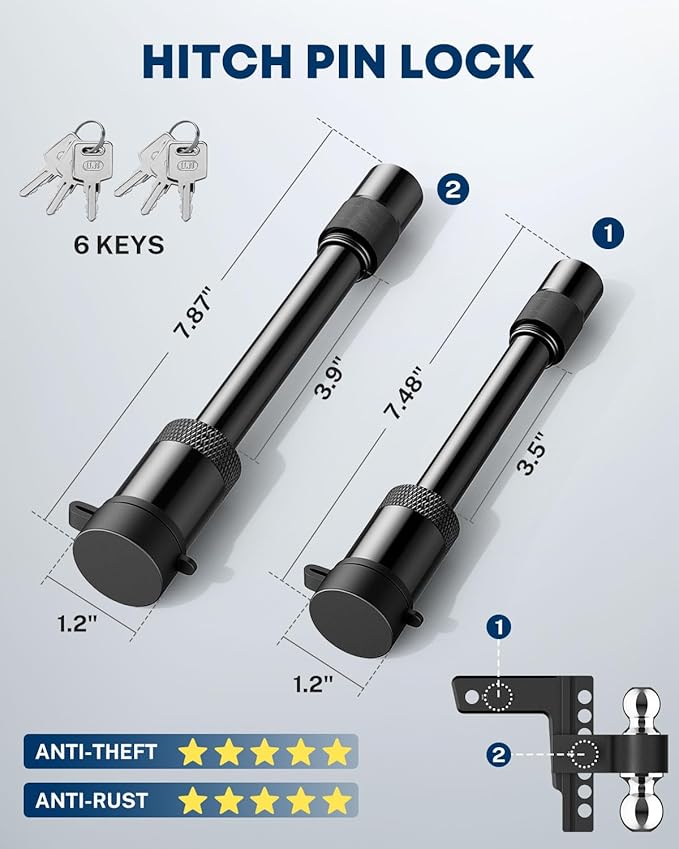 Kohree 2-in-1 Adjustable Trailer Hitch for 2-Inch Receiver, 6" Heavy Duty Aluminum Hitch Kit with 2 Balls (2-5/16" & 2"), 12,500 lbs GTW, Black Anti-Rattle Lock & Security Pins, Fits Trucks, SUV, RVs