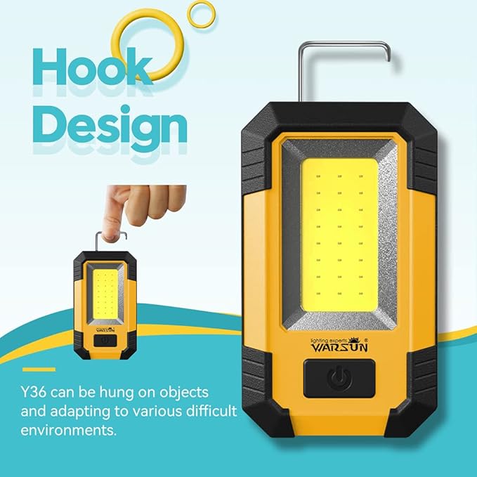 WARSUN 2PC Led Work Light Rechargeable Portable Magnetic Work Light 30w 1200 Lumens Job Site Lighting for Camping Car Repairing,Yellow