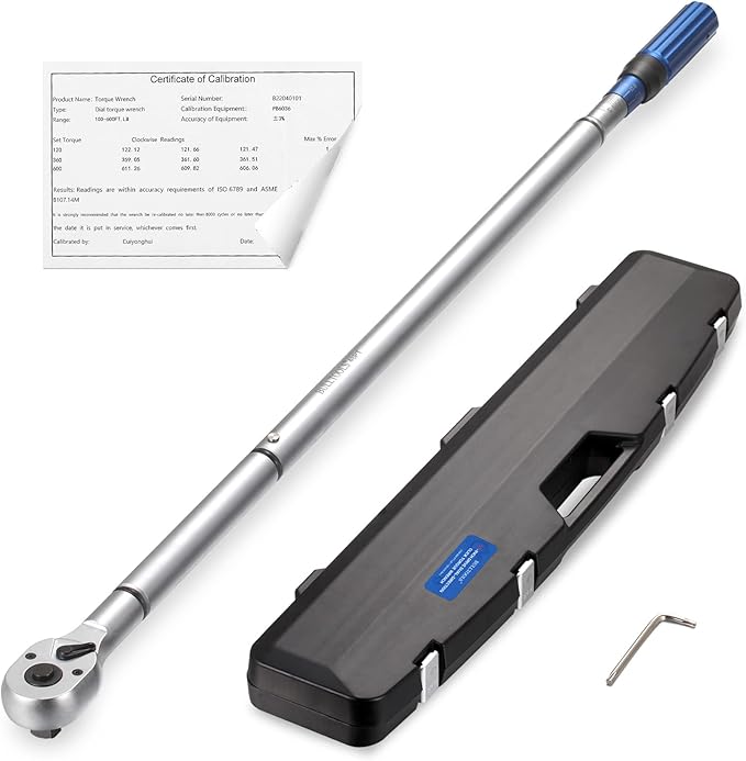 BULLTOOLS 3/4-Inch Drive Click Torque Wrench, 48-tooth High Accuracy Torque Wrench Set with a Hex Key 100-600ft.lb / 135-815Nm