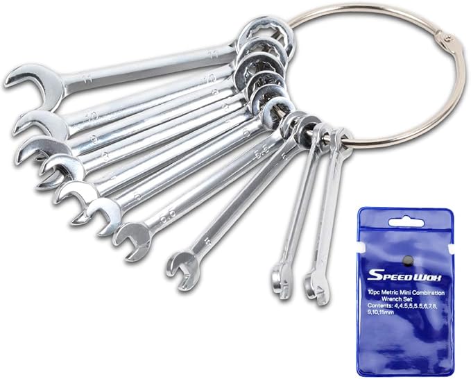 SPEEDWOX Small Wrench Set, 10 Pcs, 4-11mm Mini Combination Wrench Sets with Portable Storage Pouches and A Ring