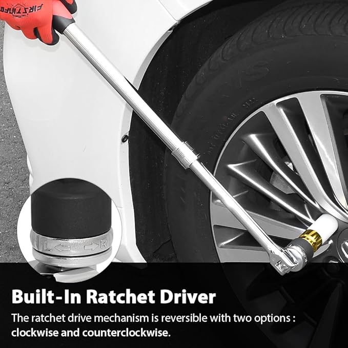 FIRSTINFO 1/2" Drive Extendable Breaker Bar Ratchet Wrench Length 17.2 to 22.7 inches, with Flexible Ratchet Head