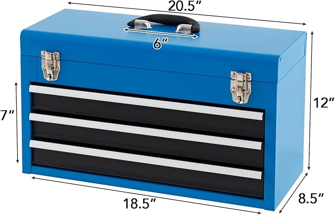 Goplus Tool Box with 3 Drawers, 4-Tier 20.5" Portable Tool Chest Organizer with Top Tool Tray, Auto Lock, Protective Liner, Handle, Steel Metal Small Toolbox for Gargae, Workshop, Home