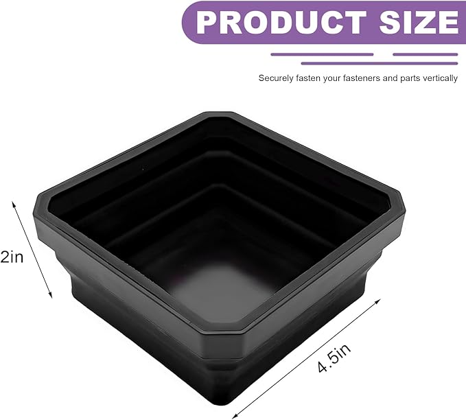 Collapsible Magnetic Parts Tray, 4.5" Square Silicone Metal Parts Organizer Double-Sided Magnet Bowl, Foldable Magnetic Tool Trays for Screws Bolts Nuts Washers Pins (Black)