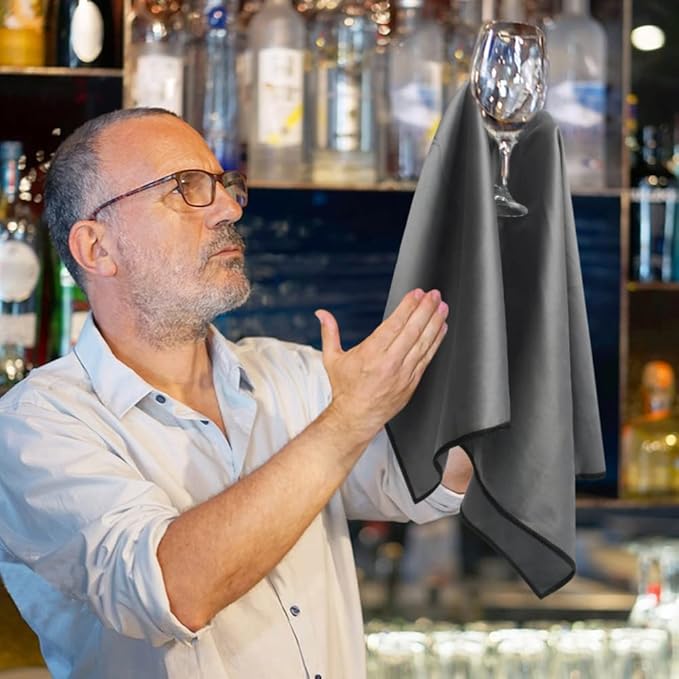 SINLAND Microfiber Glass Polishing Cloths Large Size Thick Lintless Drying Towels for Wine Glasses Stemware Dishes Stainless Appliances 20 Inch X 25 Inch Pack of 2 Dark Grey