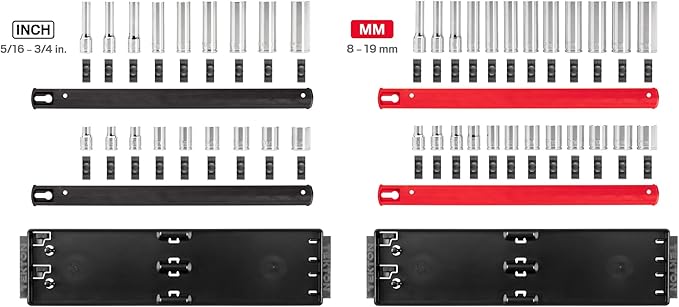 TEKTON 3/8 Inch Drive Shallow and Deep 6-Point Socket Set with Rails and Trays, 42-Piece (5/16-3/4 in., 8-19 mm) | SHD91218