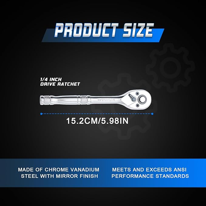 1/4 Inch Drive Ratchet Wrench,Standard Socket Wrench,72-Tooth Quick Release,Reversible Ratcheting Feature with Metal Handle