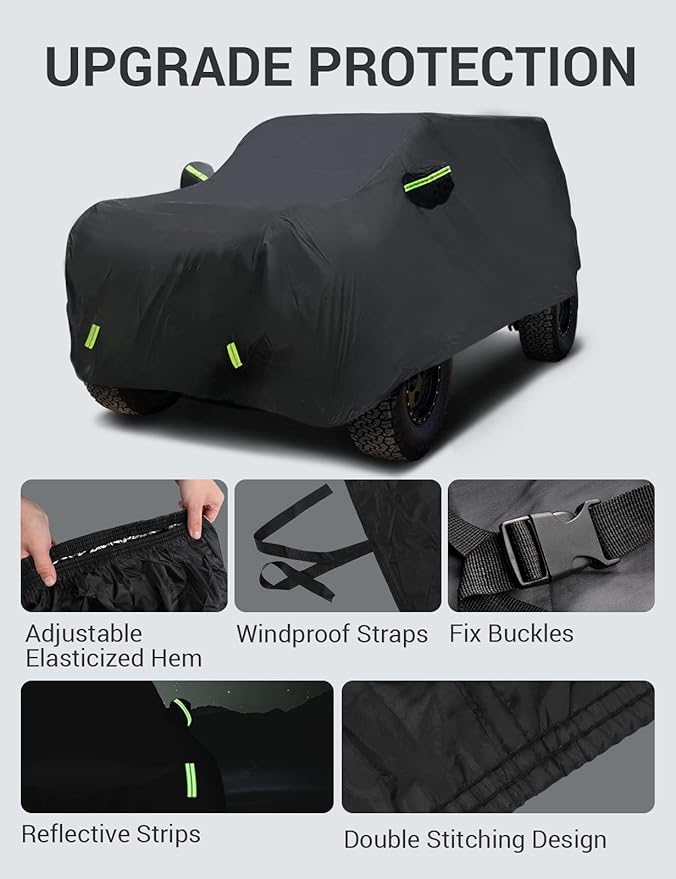 Proadsy Car Cover Compatible with Ford Bronco 2 Door 2021-2024 2025 2026 Windproof All Weather Waterproof Sun Rain UV Dust Snow Protection Outdoor Covers