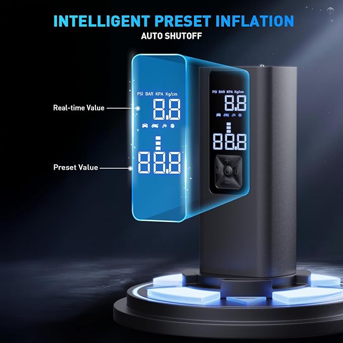 Tire Inflator Portable Air Compressor, 150PSI Air Pump for Car Tires with Pressure Gauge, LED Light, 20000mAh & 2X Faster Portable Air Compressor for Cars, Bikes & Motorcycle, Balls, Car Accessories
