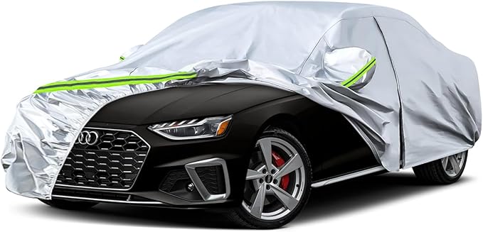 Waterproof Car Covers Replace for 2008-2025 Audi A4/S4 Sedan, 6 Layers Silver All Weather Custom-fit Car Cover with Zipper Door & Windproof Bands for Snow Rain Dust Hail Protection