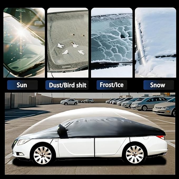 Half Car Cover Car Cover for Sunshade Half Car Body Cover Snow Cover Waterproof Universal Black 210D with Cotton (Sedan)