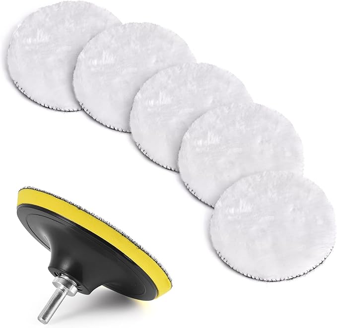 7 Pcs 5 Inch (125 mm) Wool Polishing Buffing Pad Car Polisher Buffer Drill Attachment with M14 Drill Adapter