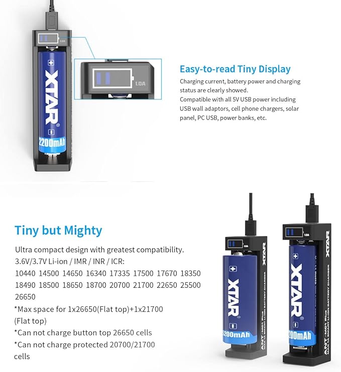XTAR MC1 Plus 18650 battery Charger with Real 1A Max Constant Current Battery Charger (Not Included battery)
