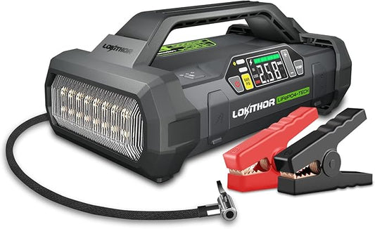 LOKITHOR JA3000 Jump Starter with Air Compressor, 3000Amp 12V Lithium Iron Phosphate (LiFePO4) Car Starter Battery for Up to 9.0L Gas or 7.0L Diesel, 150 PSI Tire Inflator with Digital Screen