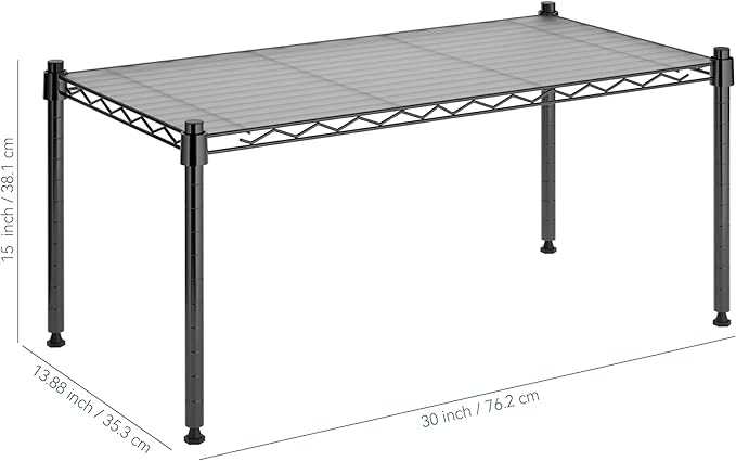 Whitmor 1 Tier Shelving Units, Wire Rack Storage Organizer, 30" L x 14" W x 15" H, Black w/Liner