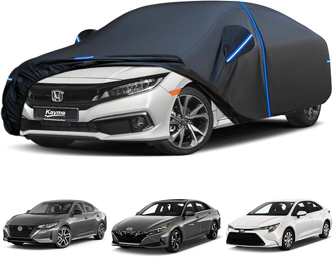 Kayme Car Cover Custom Fit for Honda Civic Sedan Coupe, Nissan Sentra, Toyota Corolla Sedan, Hyundai Elantra, Windproof Upgraded & 100% Waterproof. All-Weather Full Exterior Cover Rain Sun Protector.
