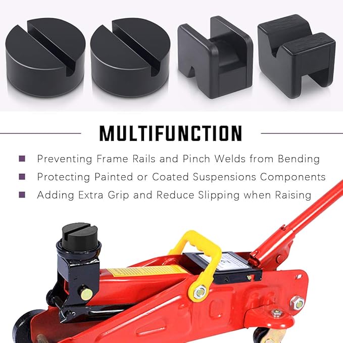 Swpeet 4 Pack 2 Types Sparta Floor Jack Pad Adapter for Jack Stand 2-4 ton Universal Rubber Sparta Floor Slotted Frame Rail Pinch Welds Protector