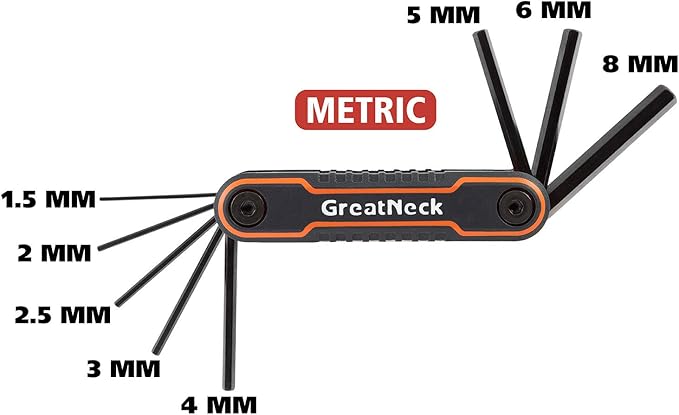 Great Neck 74206 25 Piece Folding Star, SAE, And Metric Hex Key Set, Allen Key Set, Labeled Wrench Sizes, Adjustable, Color Coded Body for Easy Identification