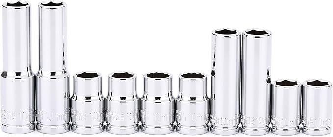 CASOMAN 10Piece Impact Socket Set, 1/4" & 3/8" Drive, Deep & Shallow, 10mm, Metric, Mirror Chrome Finish