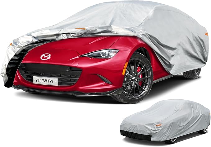 6 Layers Small Car Cover for Coupe Sports Waterproof All Weather, Heavy Duty Full Exterior Cover Suitable for Mazda Miata/MX-5, BMW Z3, Honda S2000, Saturn Sky etc. Size A1 (See Size Chart)