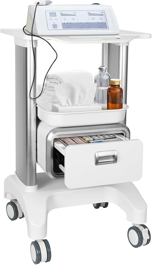 Medical Trolley Cart Mobile Ultrasound Cart 130 LBS Load Professional Portable Storage Drawer with 4 Silent Wheels Tray for Hospital Dental Clinic Beauty Salon Office Bedroom