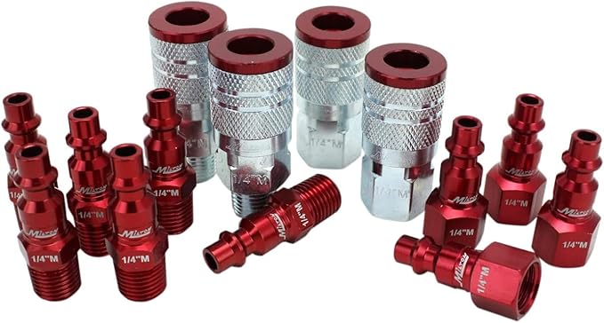 California Air Tools 15020C Ultra Quiet & Oil-Free 2.0 Hp 15.0 gallon Steel Tank Air Compressor and Milton S-314MKIT ColorFit Coupler & Plug Kit - (M-Style, Red) - 1/4" NPT, (14-Piece)