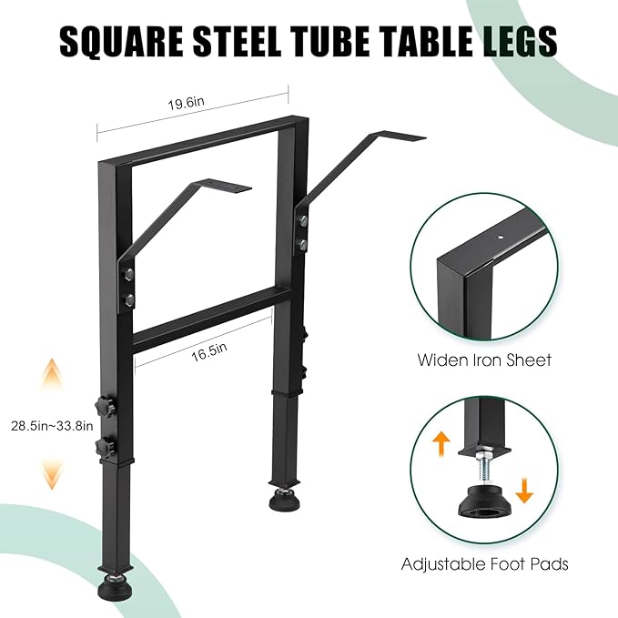 OLBRUS 19.6-Inch Depth Workbench Frame, Height Adjustable 28.5" to 33.8",Set of 4 Metal Table Legs with Floor Protectors, Heavy Duty DIY Furniture Legs for Study Desk（Power Outlets/Rubber Pad）