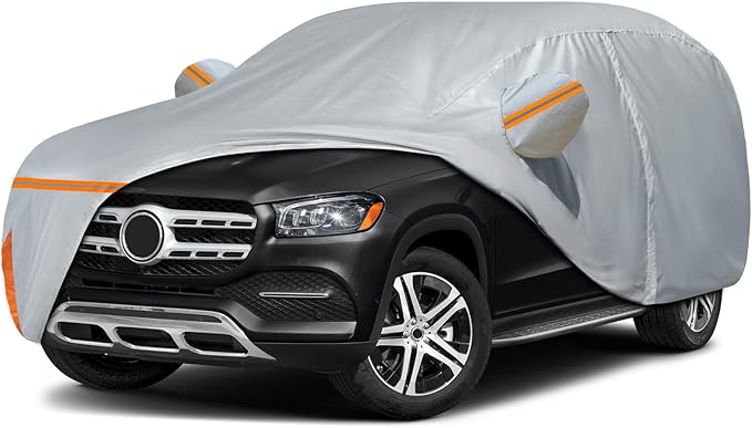 Car Cover for 2006-2025 Mercedes Benz GL/GLS Class 450 450d, Waterproof Custom-fit Sun Rain Dust Snow All Weather Protection Outdoor GLS Car Cover with Door Zipper and Cotton Lining-Gray