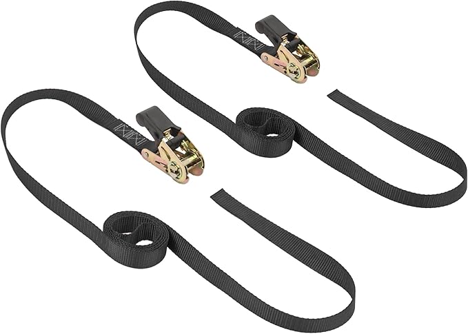 PowerTye MFG - Endless Ratchet Straps - 1in x 7ft No Hooks, Premium Tie Down Straps for Motorcycle, Kayak, Truck & Trailer Use with Continuous Loop Design, 400 lb Working Load, Black 2-Pack