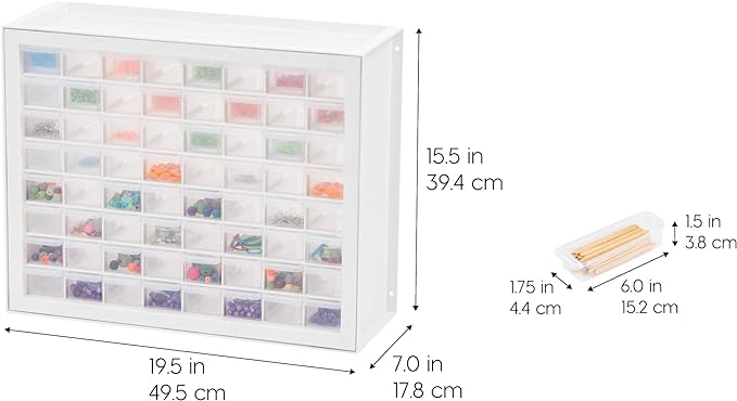 IRIS USA Small Parts Storage Cabinet, Made in USA, 64-Drawer Organizer Chest for Hardware, Screws, Nuts & Bolts, Charms, Beads, Craft Supplies, Scrapbook & Hobby Storage, Teacher Toolbox – White