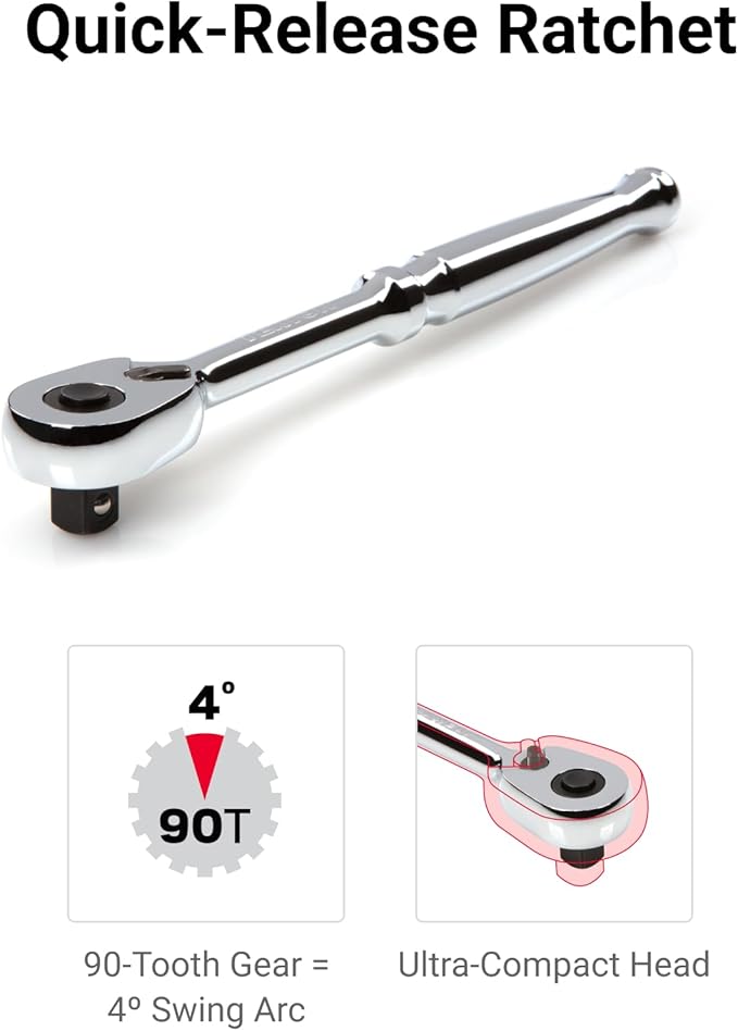 TEKTON 1/4 Inch Drive 6-Point Socket and Ratchet Set with Rails and Trays, 57-Piece (5/32-9/16 in., 4-15 mm) | SKT03301