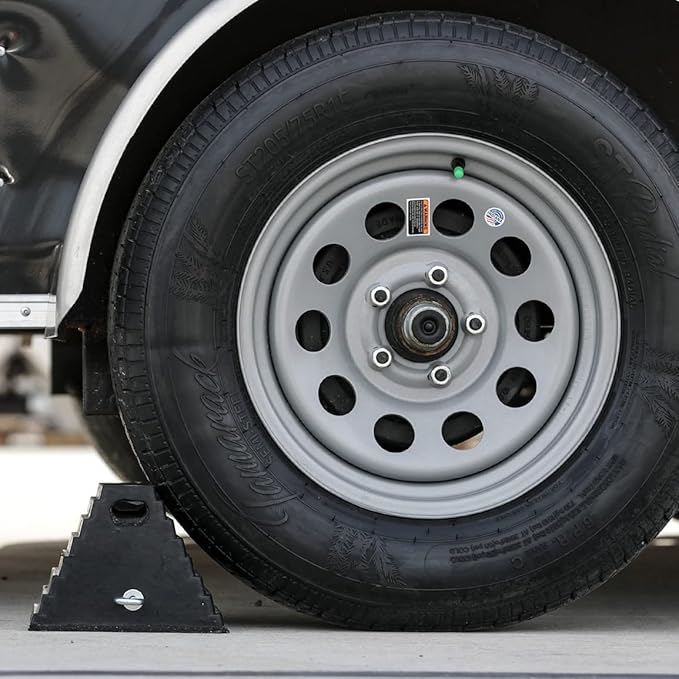 Buyers Products WC1086 Rubber Wheel Chock with Chain Eye, 10x8x6 Inch, Heavy Duty Tire Chocks for Cars, Trailers, RVs, Durable Vehicle Tire Stopper for Maintenance, Garage & Shipping Dock Use