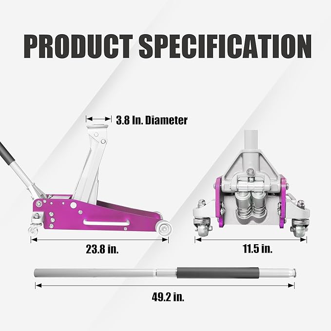 Torin AT830011LP Aluminum and Steel Floor Jack with Dual Piston Quick Lift: Max Height 18.31 Inches for Garages, Car Repair and Racing, 3 Ton (6,000 lb) Capacity, Pink
