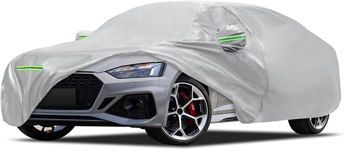 Car Cover Fit for Audi A5/S5/RS5 Sedan 2007-2026, Migaven Waterproof Full Exterior Cover Sun Rain Protection with Door Zipper and Cotton Lining, Silver