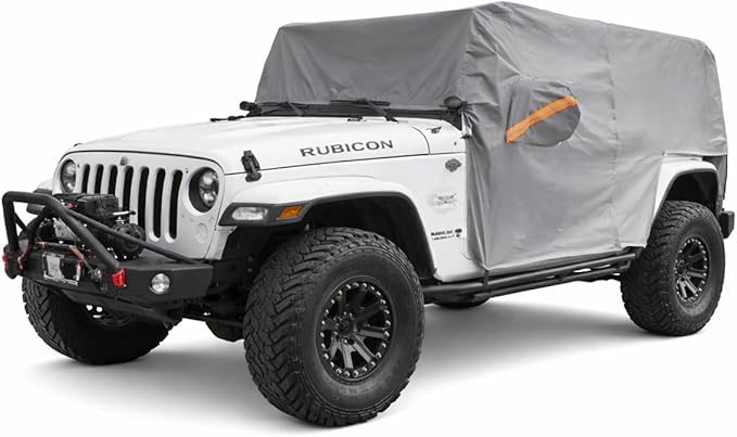 Cab Cover for Jeep Wrangler JK JL 4 Door 2007-2026, Waterproof Wrangler Rain Cover with Driver Door Zipper Soft Inner Liner All Weather Snow Rain UV Protection