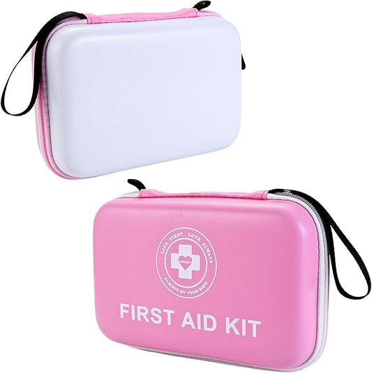 Premium First Aid Kit - 305 Piece Dual-Color Emergency Kit with Hard Shell & Fluorescent Interior Coating, Compact Survival Kit for Home, Car, Travel, Hiking & Outdoor (Pink/White)