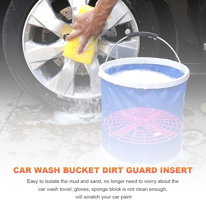 2 PCS Car Wash Bucket Inserts, Auto Detail Dirt Gaurd Buckets Filter Helps Remove Dirt Debris, Dirt Guard Insert Wash Filter Fits 12 Inch Diameter Bucket or 3-5 Gallon Buckets (Red)