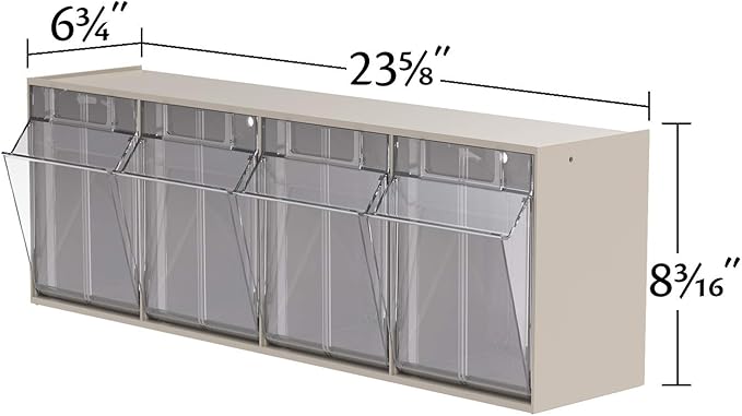 Akro-Mils TiltView Plastic Storage Cabinet with 4 Tilt Out Bins, Horizontal Plastic Parts Organizer, Teacher Toolbox, and Office Supply Organizer, 23-5/8" W x 8-3/16" H x 6-3/4" D, Stone